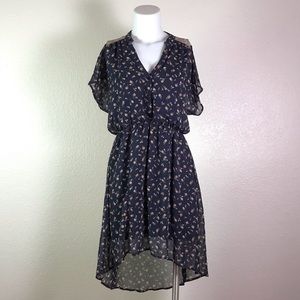 LUSH NAVY‎ BLUE FLORAL SHORT SLEEVE HI LO DRESS